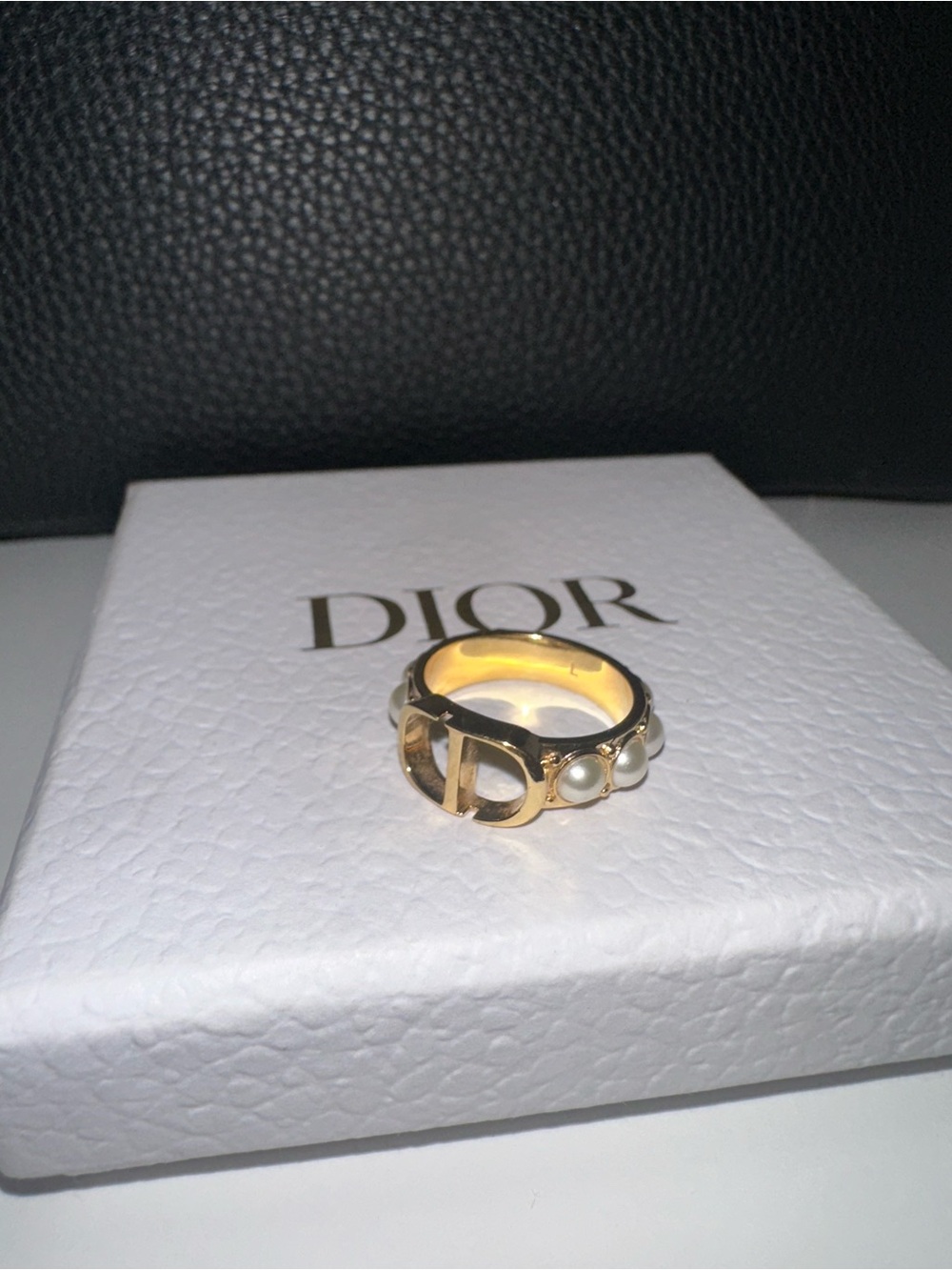 Dior Gold Pearl-Accent Logo Band Ring - Gold